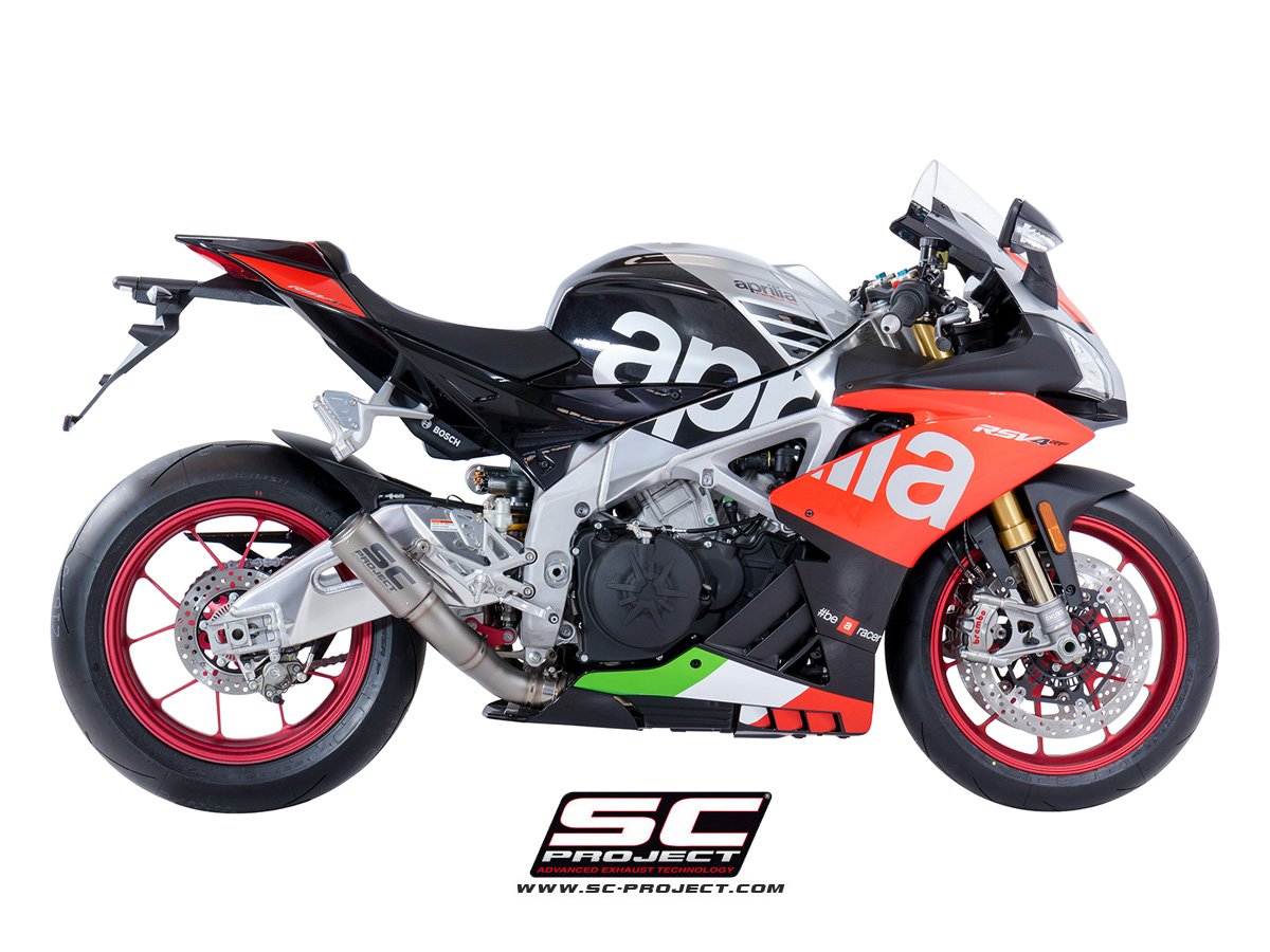 SCE270 | APRILIA | RSV4 | 2018 - 2020 | SC Project | RF - RR CR-T titanium mesh on exit pipe Muffler, low position, titanium with titanium end cap