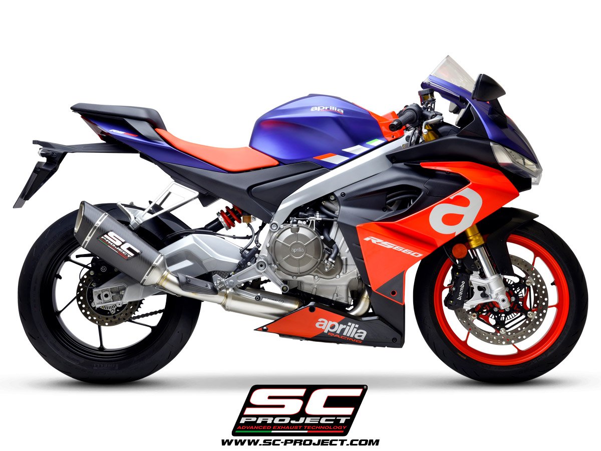 SCE280 | APRILIA | RS660 | 2020 - 2023 | SC Project | Full exhaust system 2-1, with SC1-R Carbon Muffler - Euro 5