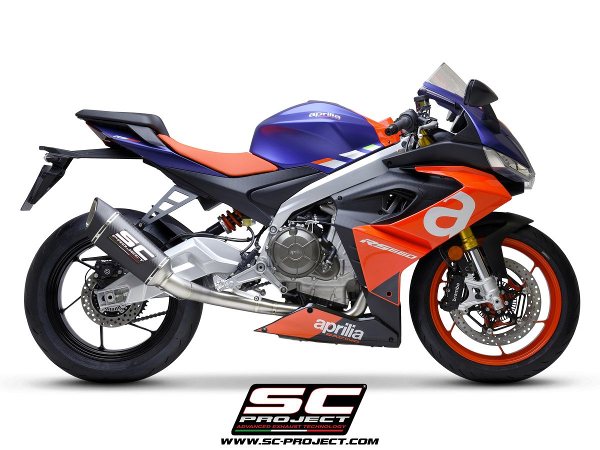 SCE282 | APRILIA | RS660 | 2020 - 2023 | SC Project | Full exhaust system 2-1 "Trofeo", titanium, with SC1-R Carbon Muffler