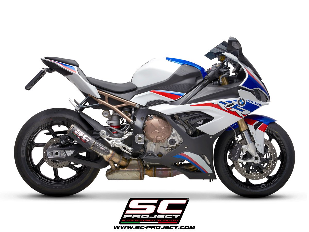 SCE011 | BMW | S1000RR | 2020 - 2022 | SC Project | EURO 5 CR-T Muffler, Carbon Fiber with Titanium mesh on exit muffler - Racing